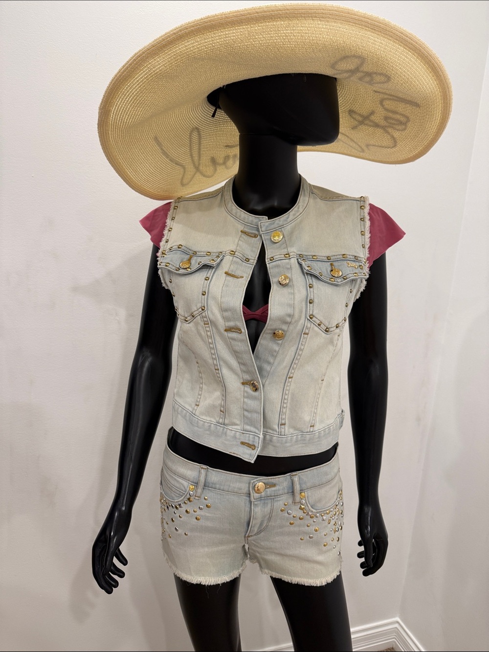 Juicy Couture Studded Denim Vest & Shorts Set Y2K Glam Size S / 26 NEW